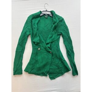 Lauren Ralph Lauren Petite Green Ribbed Shawl Collar Button Cardigan Sweater PS